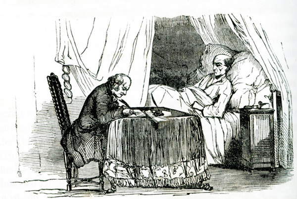 This 1840s illustration shows John Harvard bequeathing his property to the college. John Harvard