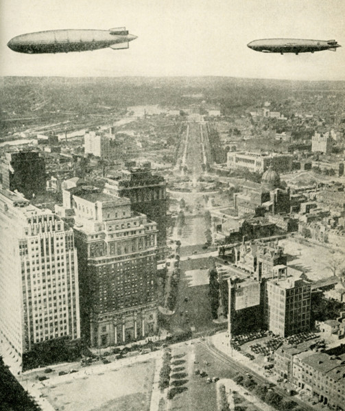 This photo dates to the early 1920s. Its caption reads: The ""Akron"" and the ""Los Angeles"" in