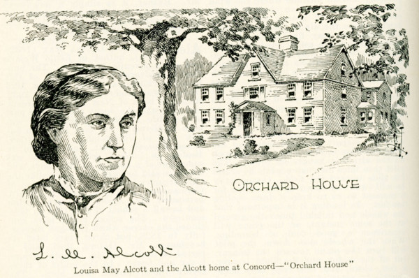 This illustration dates to the early 1920s. The caption reads: Louisa May Alcoitt and the Alcott