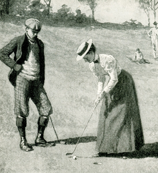 This 1897 illustration shows a man and woman on the green - playing golf.