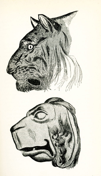 This illustration of these tiger's heads is from John Ruskin's essay ""The Seven Lamps of