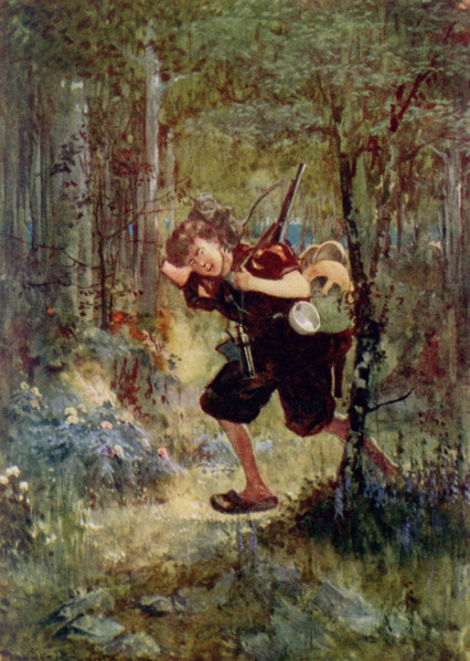 The caption for this images reads: It fastened its feet in his curly hair [the ""it"" refers to a
