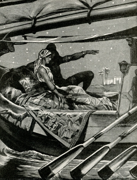 This 1912 image shows Cleopatra on a barge on the Nile River. Cleopatra VII (69-30 B.C.), the