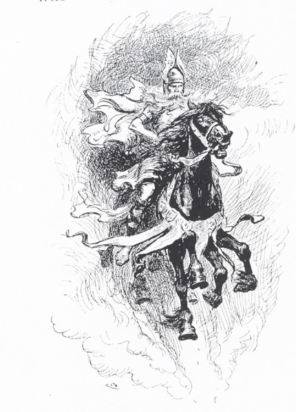 In this 1913 illustration, Odin has mounted Sleipner, his eight-legged horse. In Scandinavian