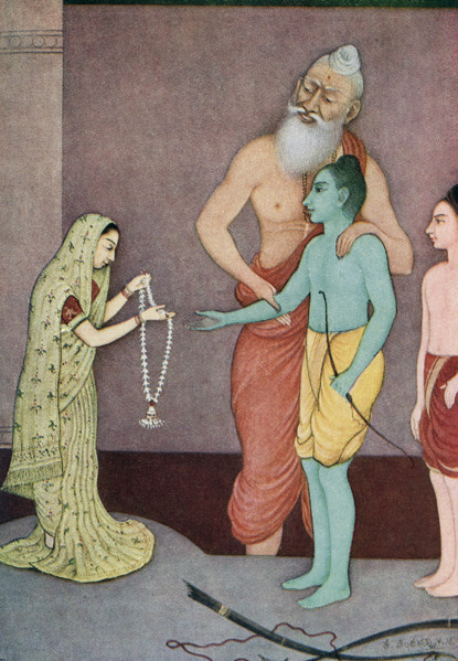 This print showing Rama's Marriage dates to 1913. According to the Ramayana, Lord Shiva had gifted