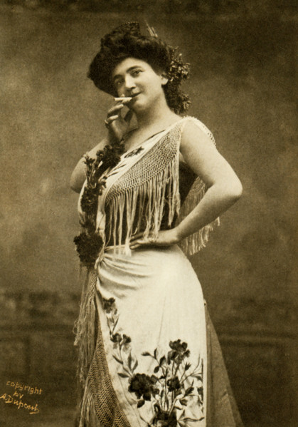 This photo shows the opera singer Emma Calve in the title role of Bizet's Carmen. She was born in