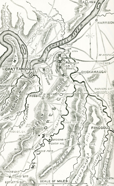 Shown here is a map  of the Chickamauga and Chattanooga campaigns during the American (US) Civil