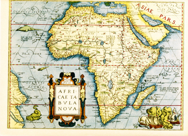 Map of Africa - the inset in lower left titles it: Africa tabula Nova. Below that is the date 1570