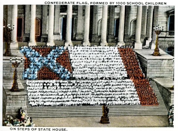 Columbia South Carolina 1918 - Confederate flag formed by 1000 school children on steps of state