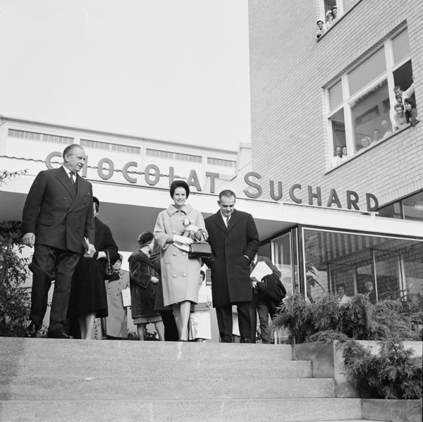 Prince Rainier and Grace of Monaco visit Chocolat Suchard, 1960.