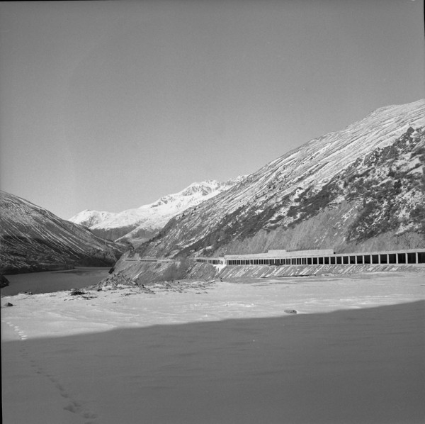 Grand-Saint-Bernard, covered road at Lac des Toules 1963.