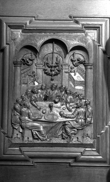 St. Urban church: wood carving at choir stalls around 1942.