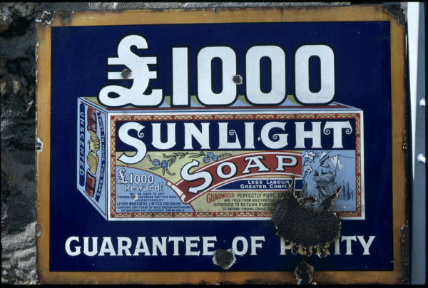 Enamel plate advertising for soap 1981.