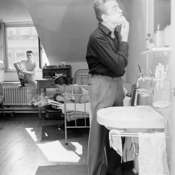 Basle, Hotel drei Konige: Hotel employee having a break.