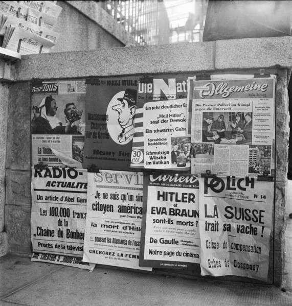 Newspaper posters at Kiosk, 1947.