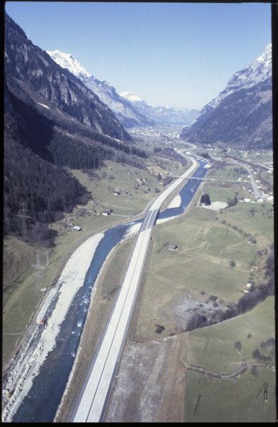 Construction of Gotthard Motorway near Amsteg, 1980.