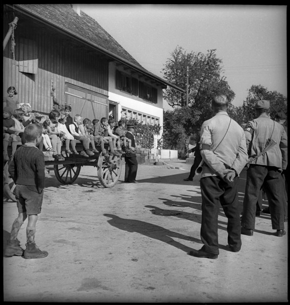Children watching the war fire brigade exercise, training, 1939.