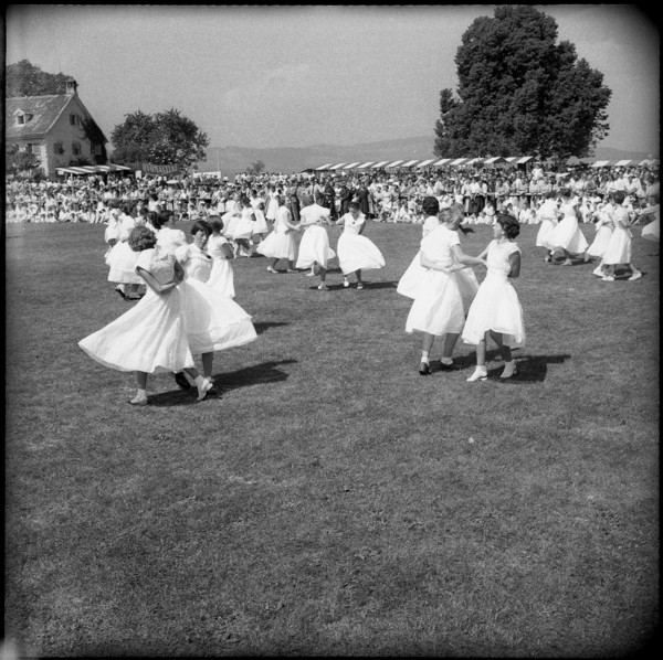 Girls dancing at the children's party in St. Gallen, 1955.