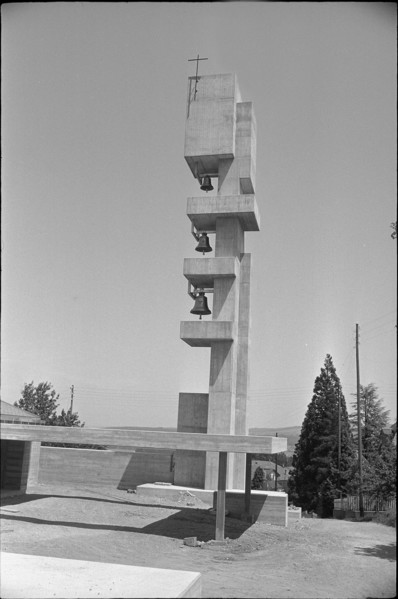 Tower of the new catholic church Beinwil am See 1964.