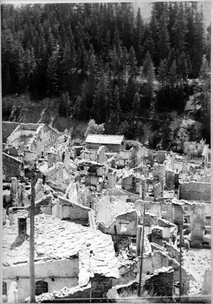 After World War 2: destroyed village Lanslebourg, 1945.