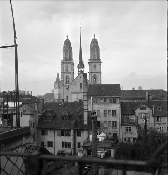 View over roofs; Grossmunster; 1941.