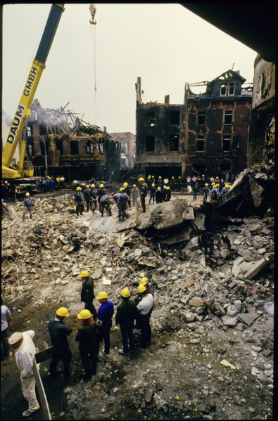Rescue teams after explosion in Herborn village 1987.