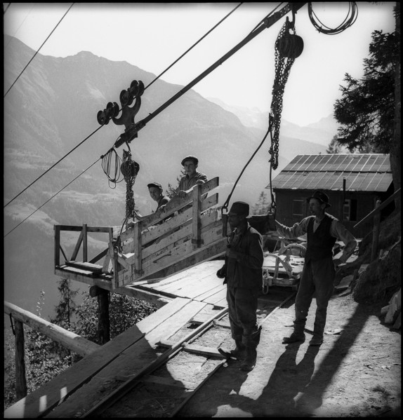 Top station of the building site-cableway Aletsch power station 1949.