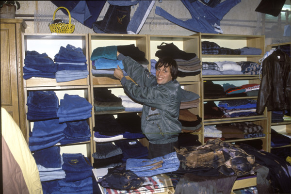 Janos Giber in his Jeansshop, Budapest 1989.