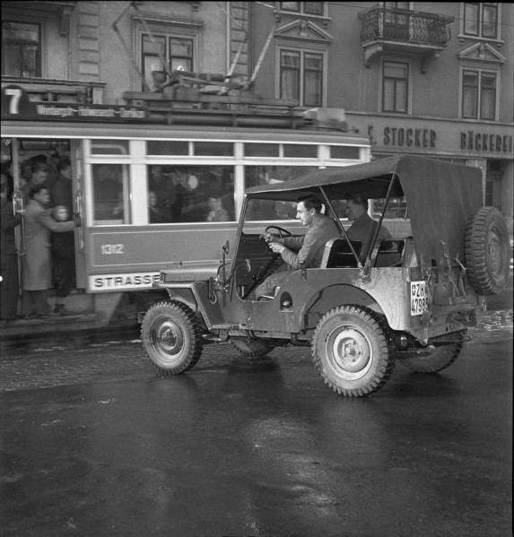 Civilian use of military Jeep, Zurich 1950.
