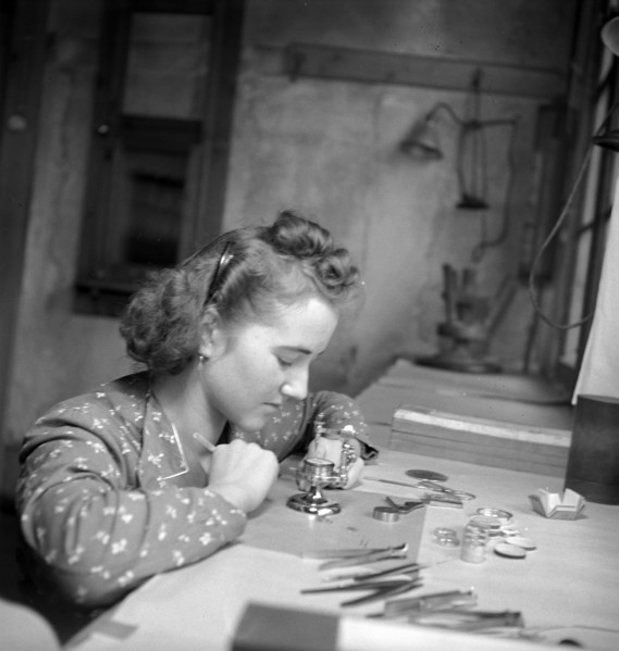 Watch maker in the Cortebert watch factory; 1941.