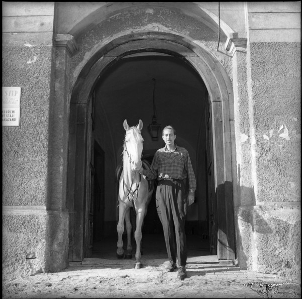 Count Radslav Kinsky in front of his castle in Bohemia 1956.