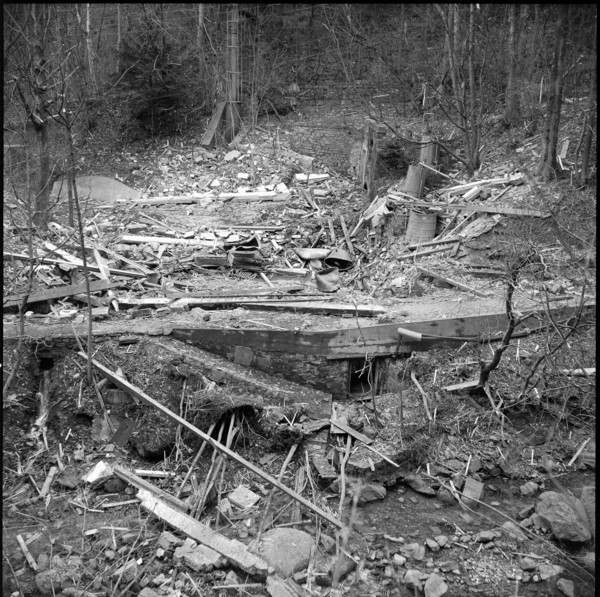 Foundation walls after explosion at explosive factory Isleten 1954.