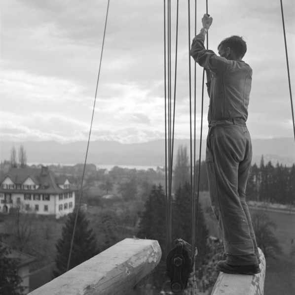 Church bell lifting at Balgrist church Zurich 1951.