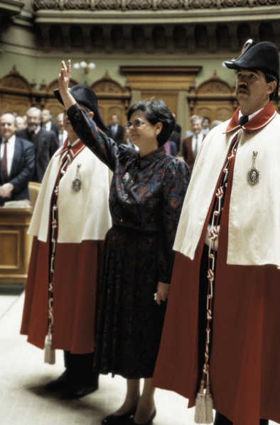Ruth Dreifuss is swearing after being elected.