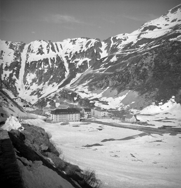 Gletsch and Hotel Glacier du Rhone; 1950.