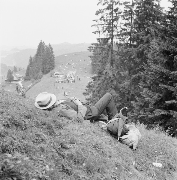 Sleeping man at public festival in the Emmental, in 1948.