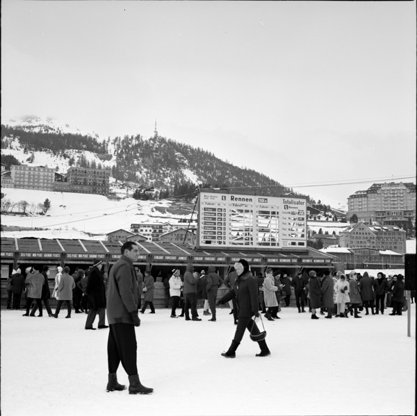People at betting offices in St. Moritz 1969.