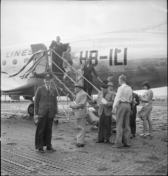 New Swissair DC4 in Basel-Mulhouse 1947