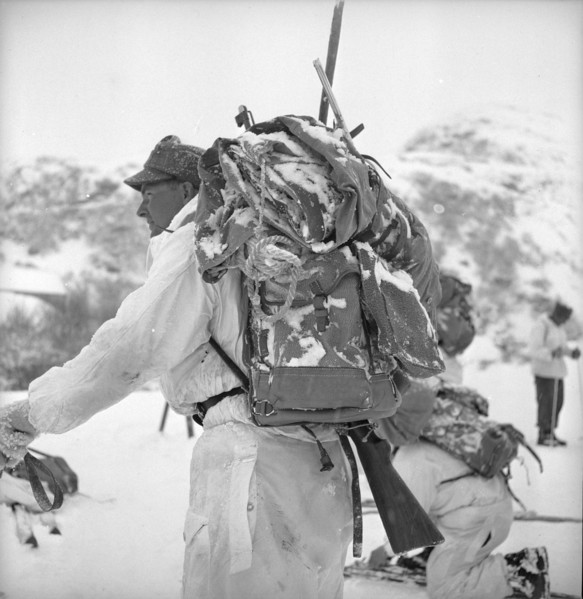 Mountain soldier with backpack, Andermatt 1949