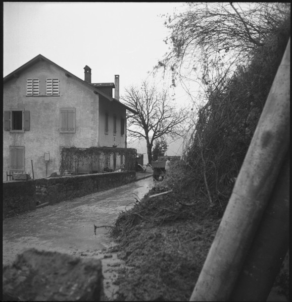 Land slide after heavy rains in La Cornallaz; 1950
