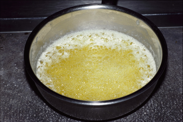 Melted butter in a pan