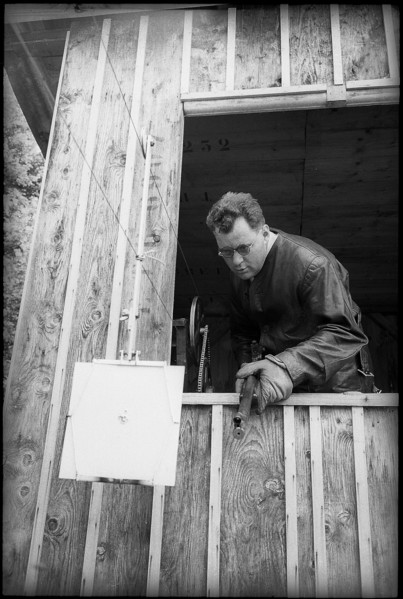 Erwin Vogt in self-built 50m shooting stand, gallery, 1962