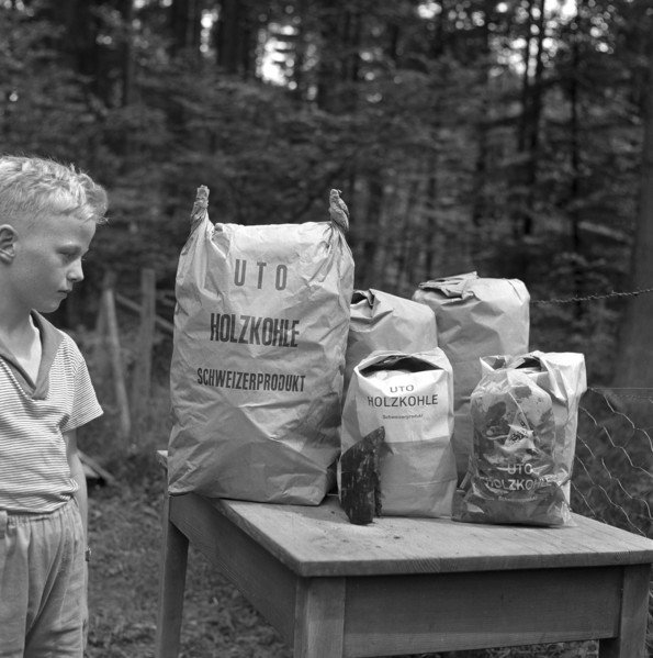 Boy with charcoal bags