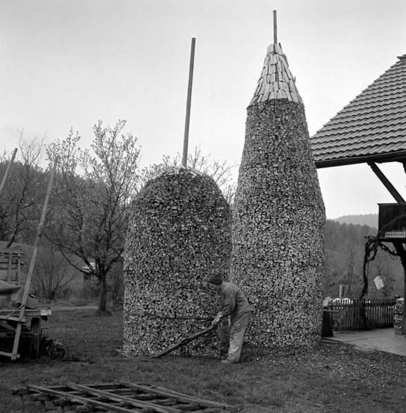 Tristen, piles of firewood, in Bowil, Emmental valley, 1972