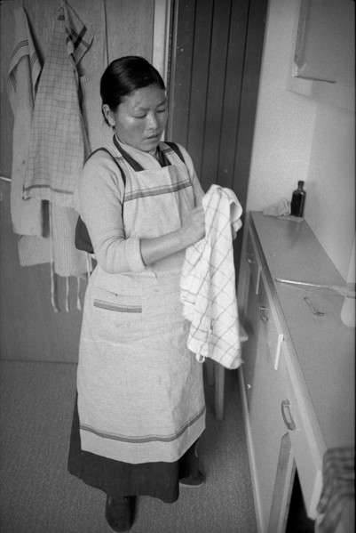 Tibetan woman with tea towel, Waldstatt 1962