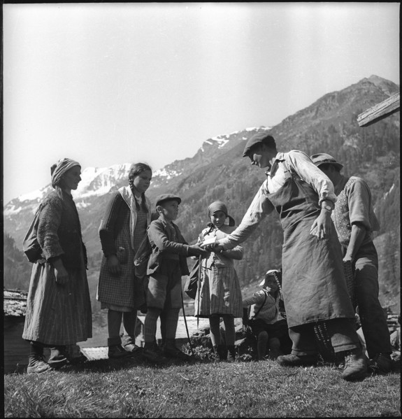 Cheese donation in the Turtmanntal valley, Switzerland, 1940