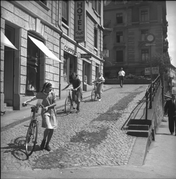 Bike riding test in Zurich, 1953