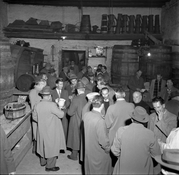 Lausanne"", wine auction, tasting with cheese, 1954