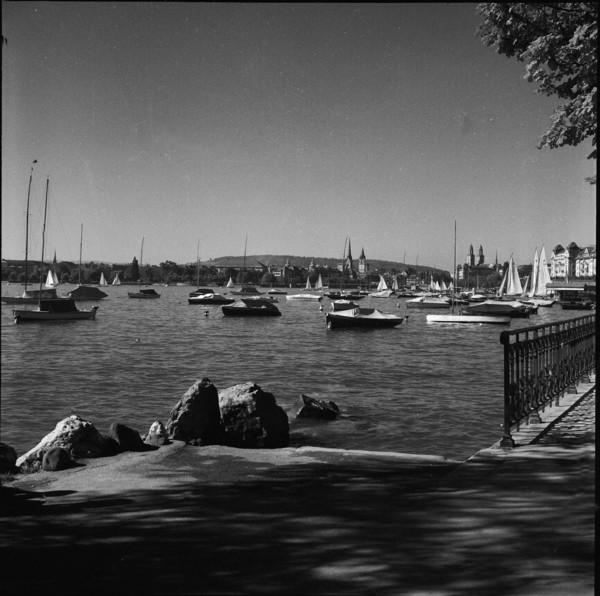 Boats in the estuary of the lake of Zurich 1953