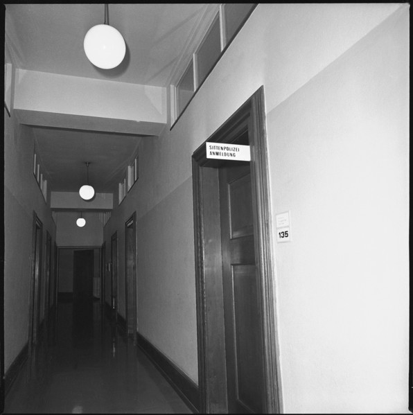 Corridor with doorplate Vice Police Zurich 1969